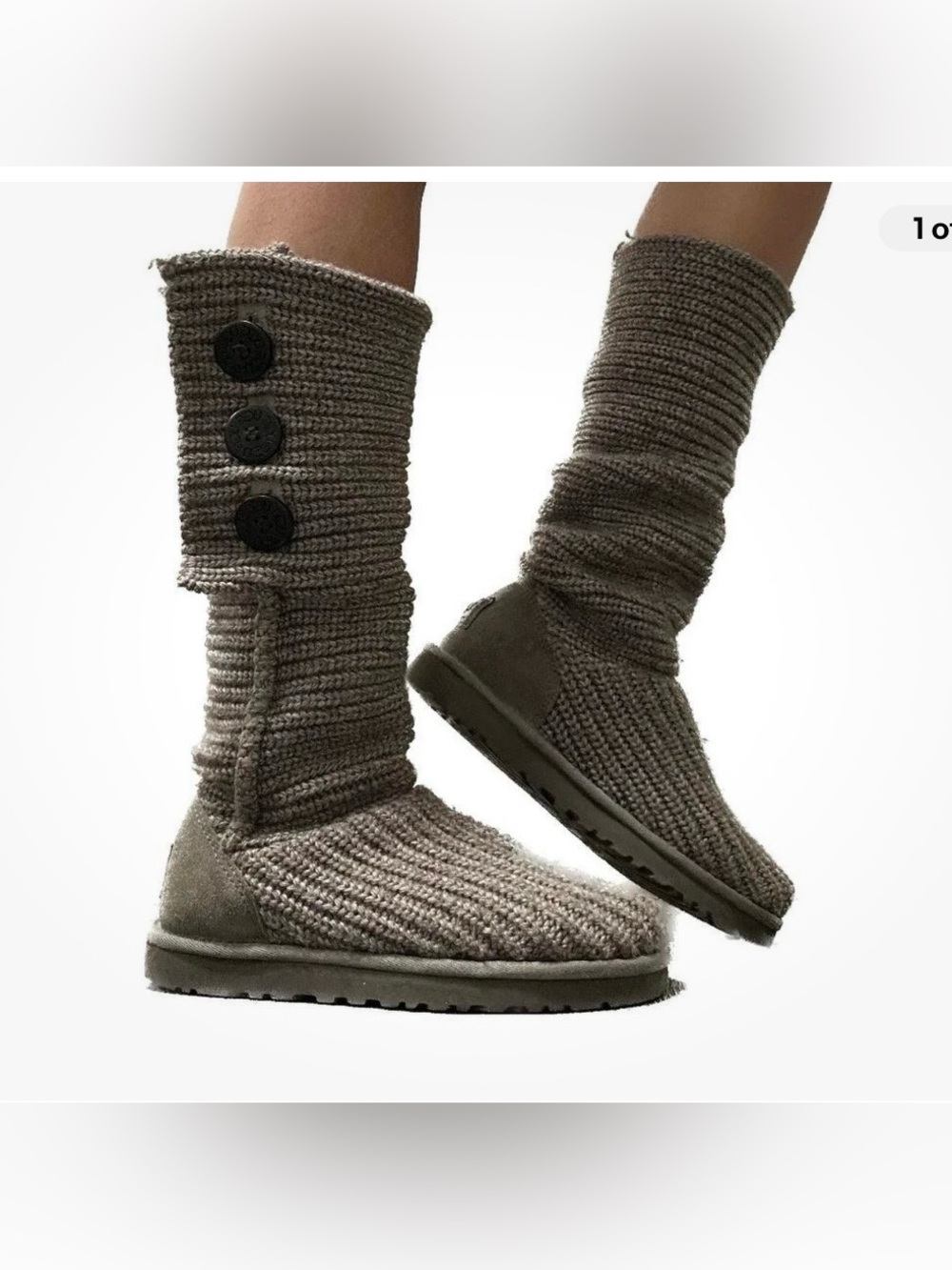 UGG Classic Cardy Tall Knit Foldover Winter Sweater Boots Gray Women's 8 Comfort